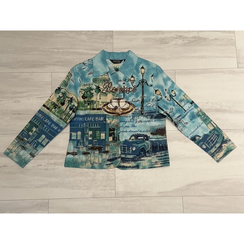 Take Two Clothing PS Paris Cafe Art To Wear AOP Jacket Sequence Beaded NWOT